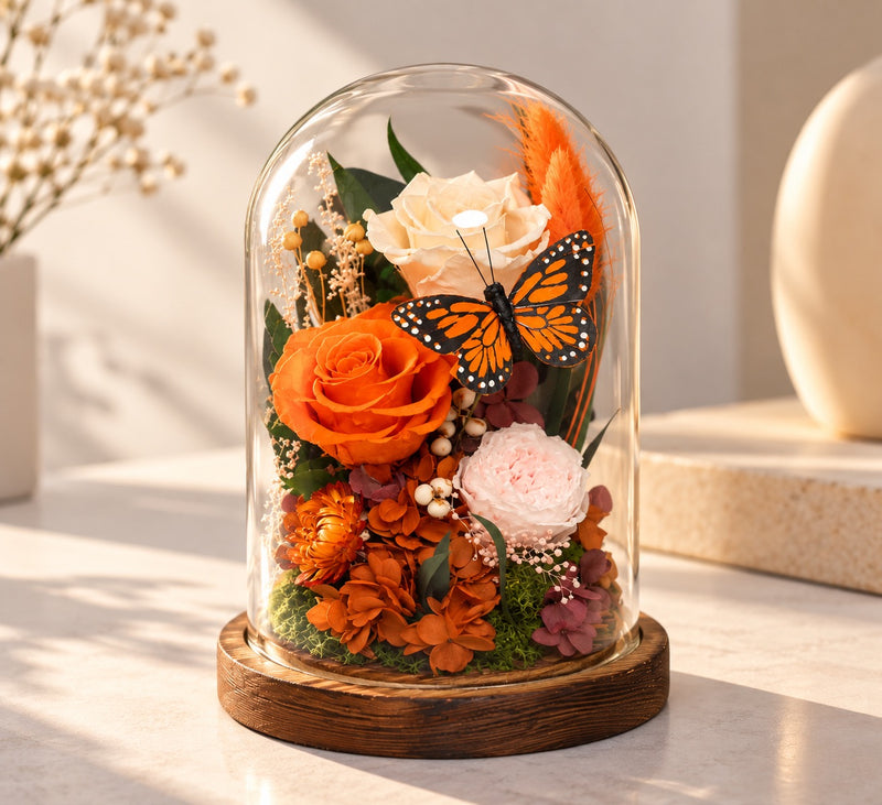 Preserved Rose in Glass Dome with Gift Box