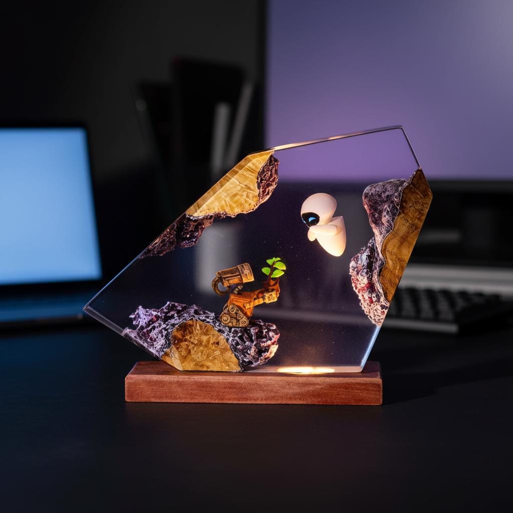 Wall-E and Eve Resin Night Light Epoxy Robot Desk Lamp