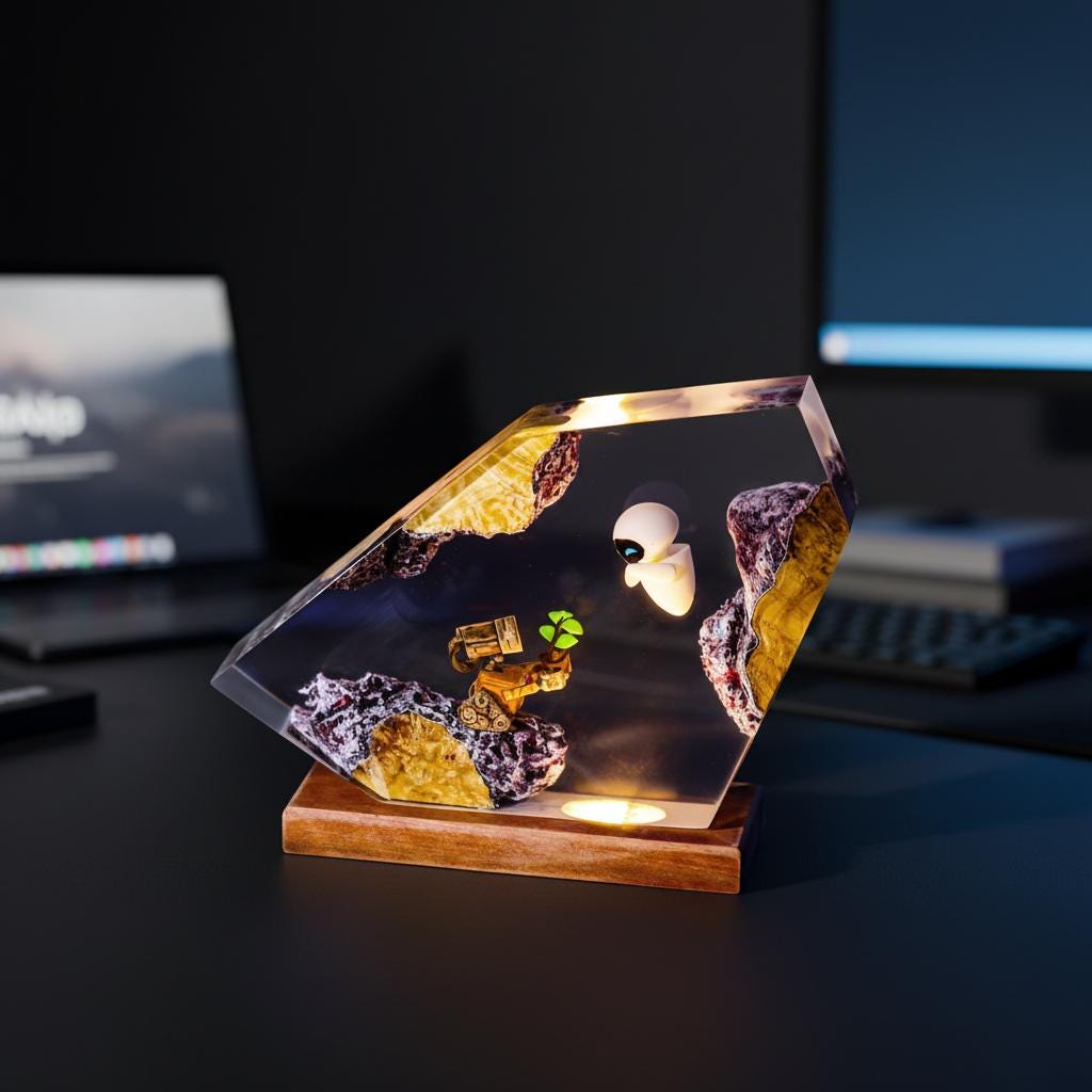 Wall-E and Eve Resin Night Light Epoxy Robot Desk Lamp