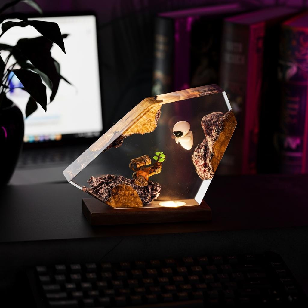 Wall-E and Eve Resin Night Light Epoxy Robot Desk Lamp