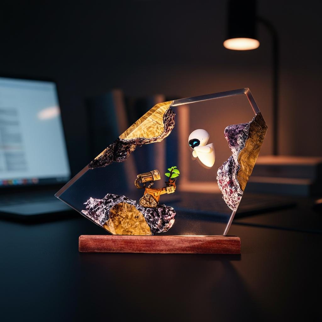 Wall-E and Eve Resin Night Light Epoxy Robot Desk Lamp
